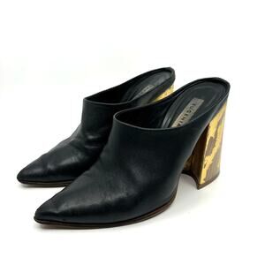 Eugenia Kim Black Leather and Gold Flake Mules Women's 6 US